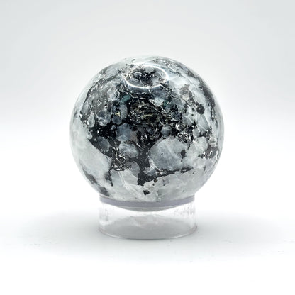 Rainbow Moonstone Sphere with Black Tourmaline Inclusions, Natural Healing Crystal Ball for Meditation & Home Dcor