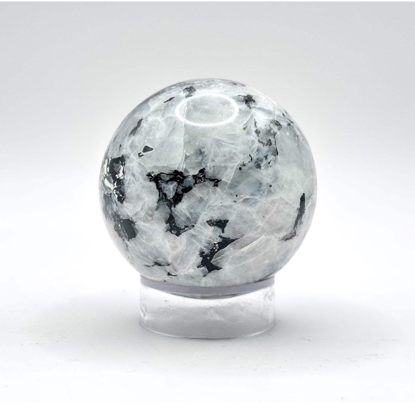 Rainbow Moonstone Sphere with Black Tourmaline Inclusions, Natural Healing Crystal Ball for Meditation & Home Dcor