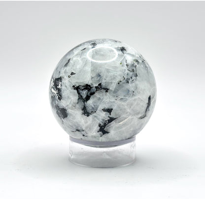 Rainbow Moonstone Sphere with Black Tourmaline Inclusions, Natural Healing Crystal Ball for Meditation & Home Dcor