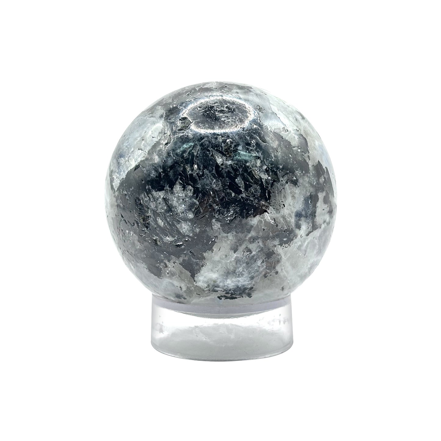 Rainbow Moonstone & Black Tourmaline Inclusions Crystal Sphere Orb for Yoga Studio or Bedroom Sanctuary Decor