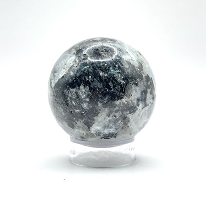 Rainbow Moonstone & Black Tourmaline Inclusions Crystal Sphere Orb for Yoga Studio or Bedroom Sanctuary Decor
