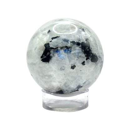 Rainbow Moonstone Crystal Sphere with Black Tourmaline Inclusions Natural Healing & Energy Cleansing Decor - RBL338-A