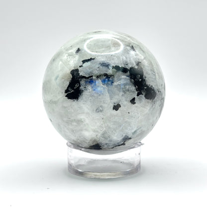 Rainbow Moonstone Crystal Sphere with Black Tourmaline Inclusions Natural Healing & Energy Cleansing Decor - RBL338-A