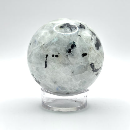 Rainbow Moonstone Crystal Sphere with Black Tourmaline Inclusions Natural Healing & Energy Cleansing Decor - RBL338-A
