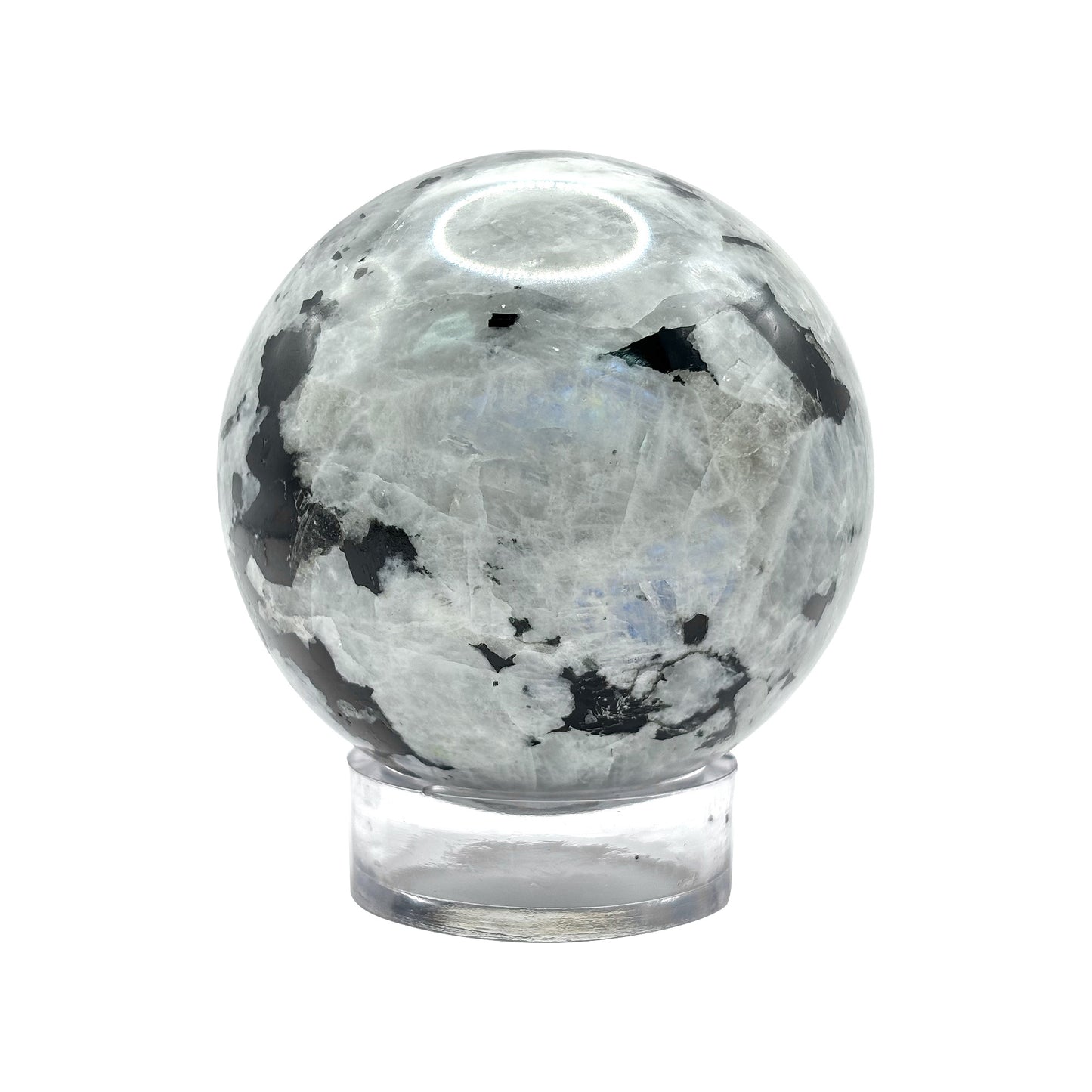 Rainbow Moonstone Crystal Sphere with Black Tourmaline Inclusions Natural Healing & Energy Cleansing Decor - RBL338-B