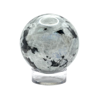 Rainbow Moonstone Crystal Sphere with Black Tourmaline Inclusions Natural Healing & Energy Cleansing Decor - RBL338-B