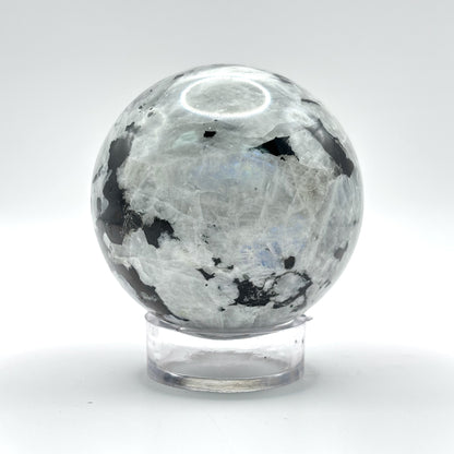 Rainbow Moonstone Crystal Sphere with Black Tourmaline Inclusions Natural Healing & Energy Cleansing Decor - RBL338-B