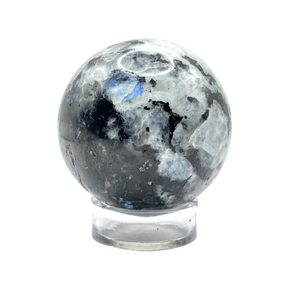 Rainbow Moonstone Crystal Sphere with Black Tourmaline Inclusions Natural Healing & Energy Cleansing Decor - RBL338-C