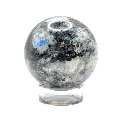 Rainbow Moonstone Crystal Sphere with Black Tourmaline Inclusions Natural Healing & Energy Cleansing Decor - RBL338-D