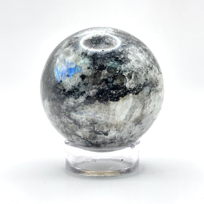 Rainbow Moonstone Crystal Sphere with Black Tourmaline Inclusions Natural Healing & Energy Cleansing Decor - RBL338-D