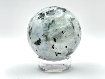 Rainbow Moonstone Sphere with Black Tourmaline Inclusions, Natural Healing Crystal Ball for Meditation, Energy Cleansing, & Home Decor