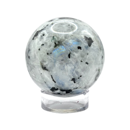 Rainbow Moonstone Crystal Sphere with Black Tourmaline Inclusions Natural Healing & Energy Cleansing Decor - RBL338-E