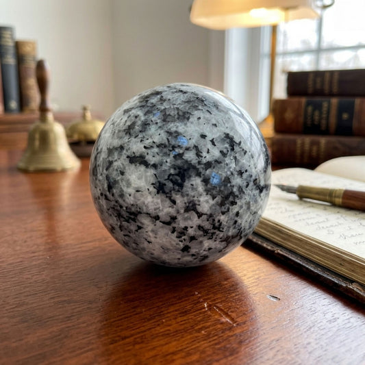 Rainbow Moonstone Crystal Sphere with Black Tourmaline Inclusions Natural Healing & Energy Cleansing Decor - RBL338-F