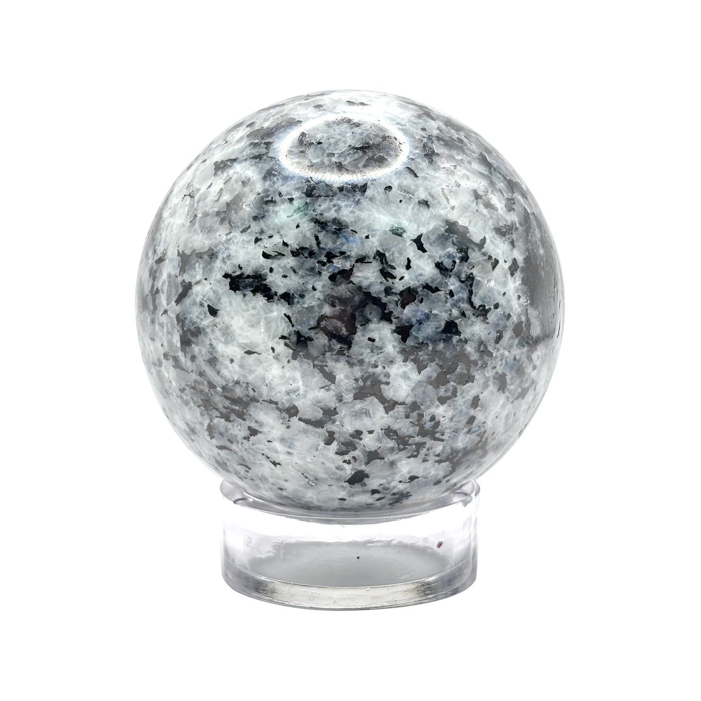 Rainbow Moonstone Crystal Sphere with Black Tourmaline Inclusions Natural Healing & Energy Cleansing Decor - RBL338-F