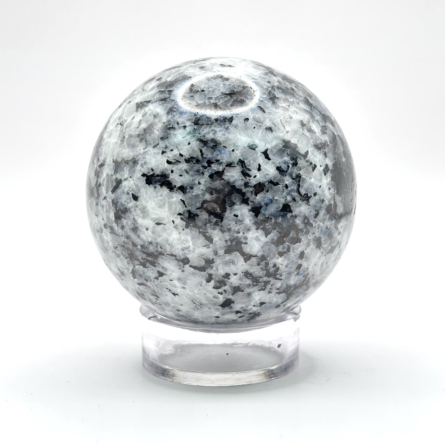 Rainbow Moonstone Crystal Sphere with Black Tourmaline Inclusions Natural Healing & Energy Cleansing Decor - RBL338-F