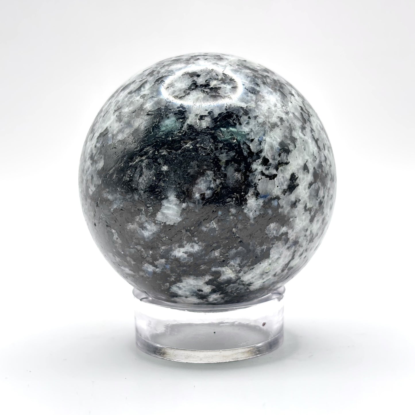 Rainbow Moonstone Crystal Sphere with Black Tourmaline Inclusions Natural Healing & Energy Cleansing Decor - RBL338-F