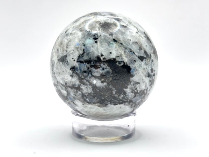 Rainbow Moonstone Sphere with Black Tourmaline Inclusions, Natural Healing Crystal Ball for Meditation, Energy Cleansing, & Home Decor