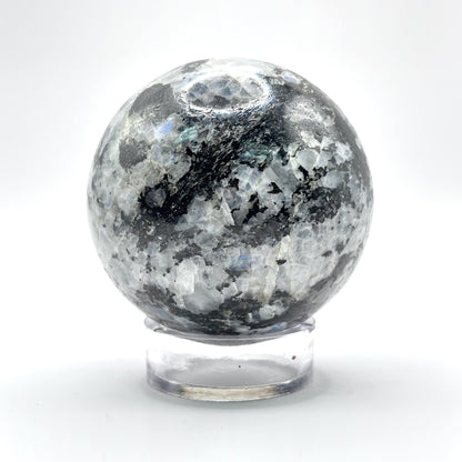 Rainbow Moonstone Crystal Sphere with Black Tourmaline Inclusions Natural Healing & Energy Cleansing Decor - RBL338 - G