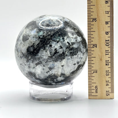 Rainbow Moonstone Crystal Sphere with Black Tourmaline Inclusions Natural Healing & Energy Cleansing Decor - RBL338 - G