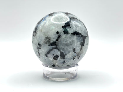 Rainbow Moonstone Sphere with Black Tourmaline Inclusions, Natural Healing Crystal Ball for Meditation, Energy Cleansing, & Home Decor