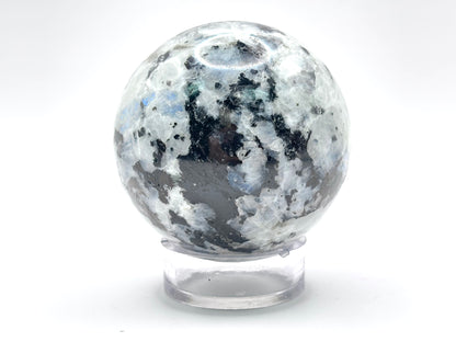 Rainbow Moonstone Sphere with Black Tourmaline Inclusions, Natural Healing Crystal Ball for Meditation, Energy Cleansing, & Home Decor