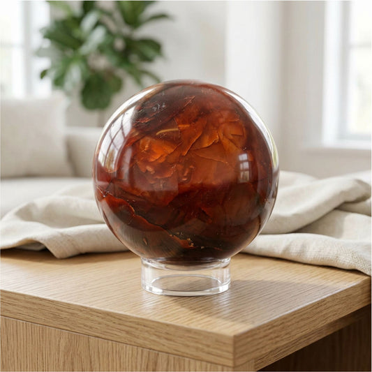 Carnelian Crystal Sphere 3" Natural Orange Gemstone Ball, Polished Crystal Home Decor