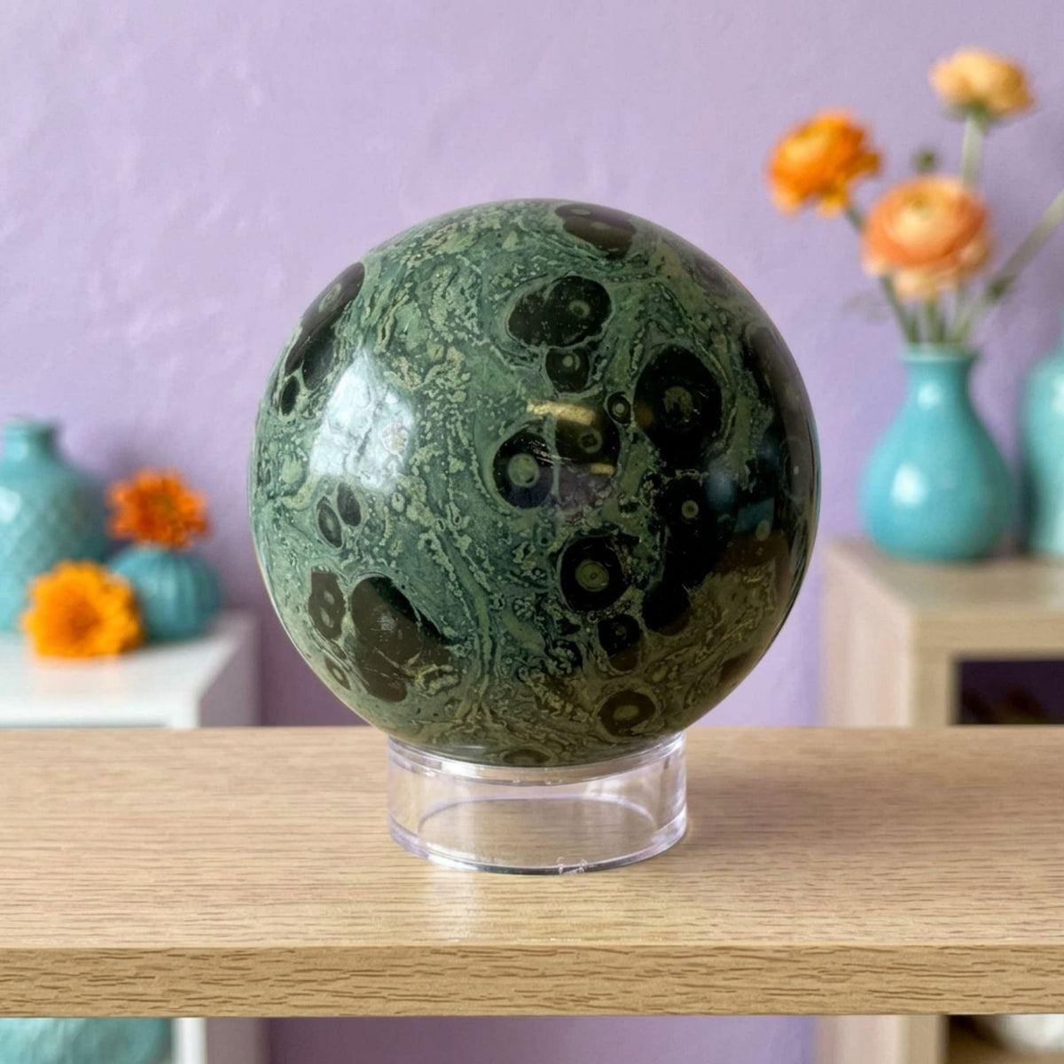 Kambaba Jasper Sphere 2.75" Natural Green Crystal Gemstone Ball