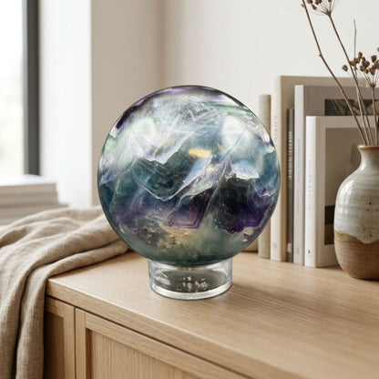 Rainbow Fluorite Sphere 2.25" Polished Purple and Green Crystal Ball Home Decor