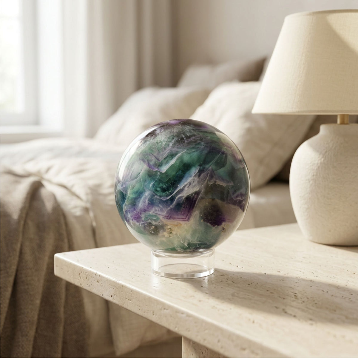 Rainbow Fluorite Sphere 2.25" Polished Purple and Green Crystal Ball Home Decor