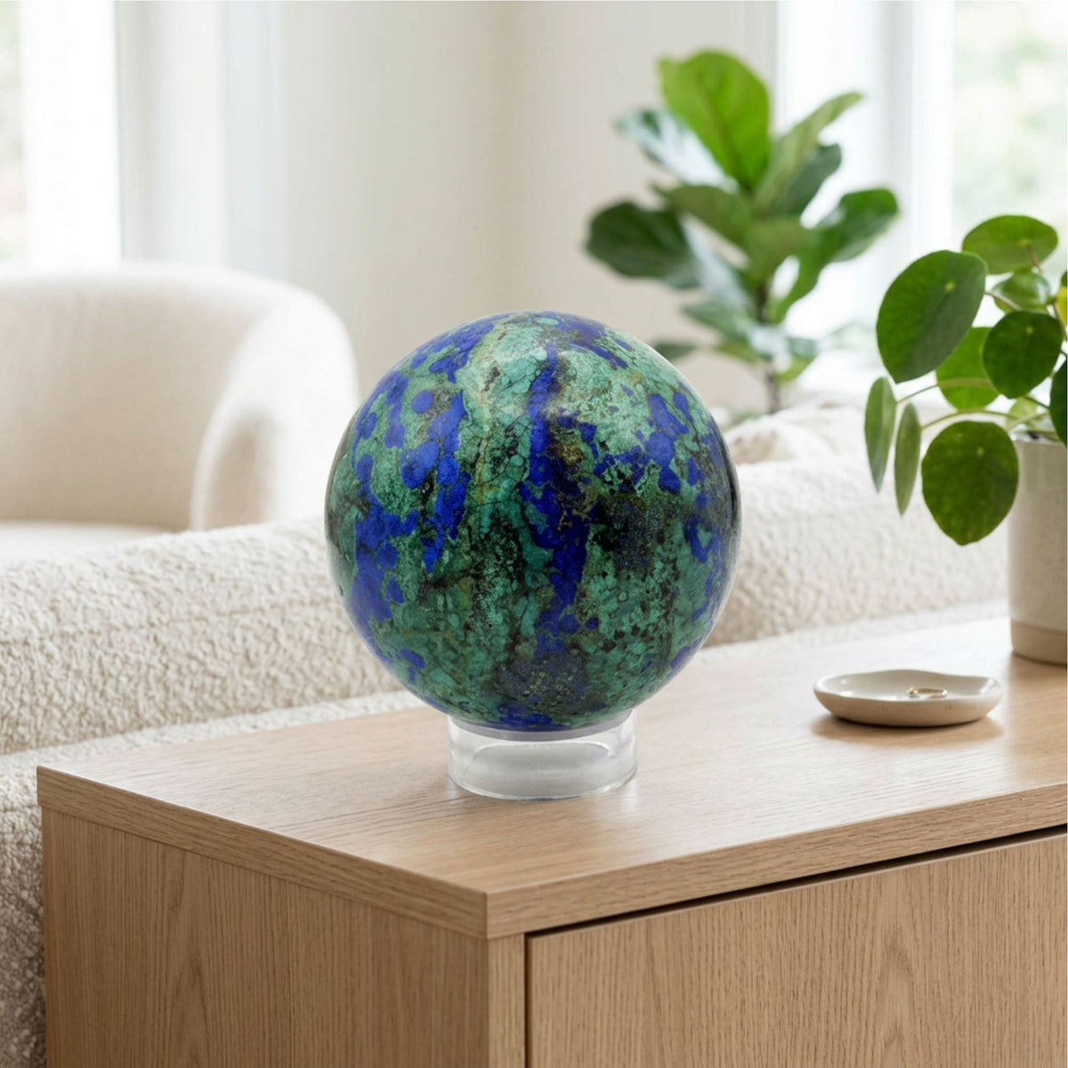 Azurite Malachite Sphere 2.25" Polished Blue and Green Gemstone Ball Home Decor