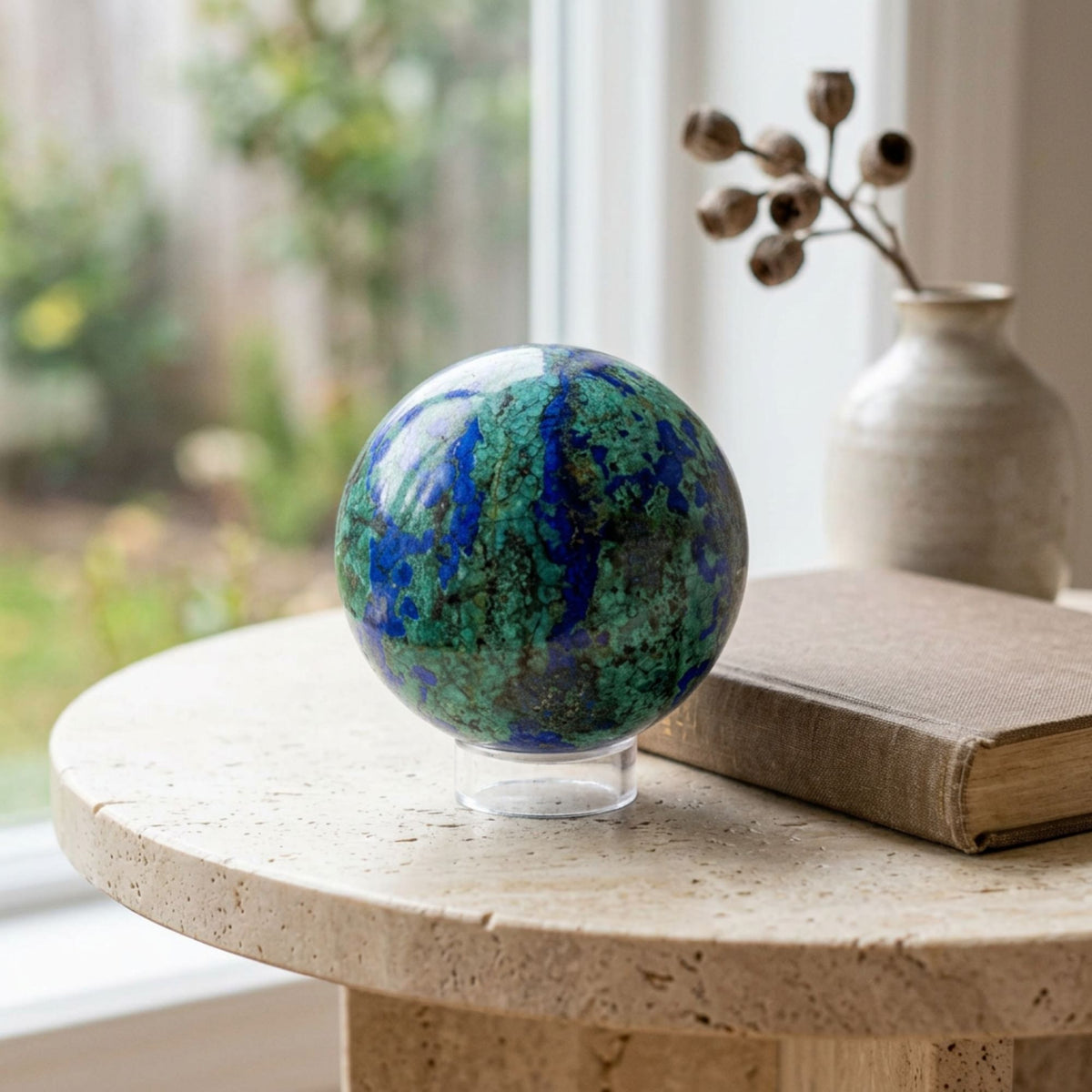 Azurite Malachite Sphere 2.25" Polished Blue and Green Gemstone Ball Home Decor