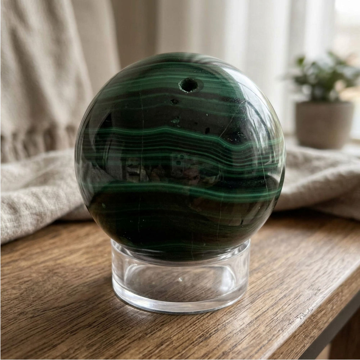 Malachite Crystal Sphere 1.5" Polished Banded Green Gemstone Ball for Home Decor