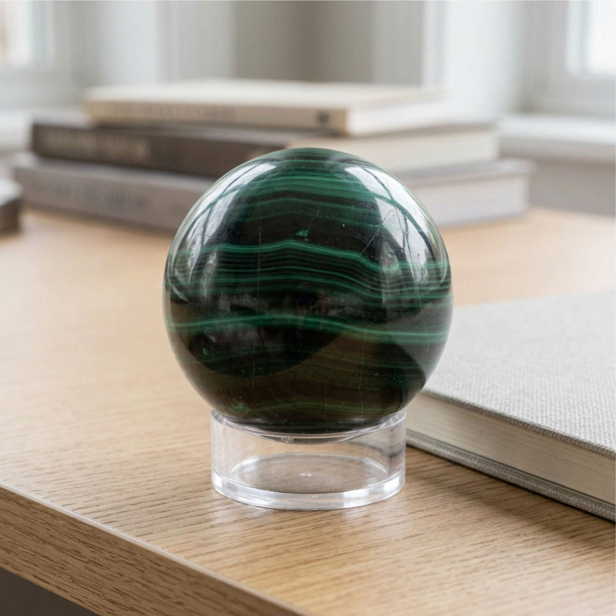 Malachite Crystal Sphere 1.5" Polished Banded Green Gemstone Ball for Home Decor