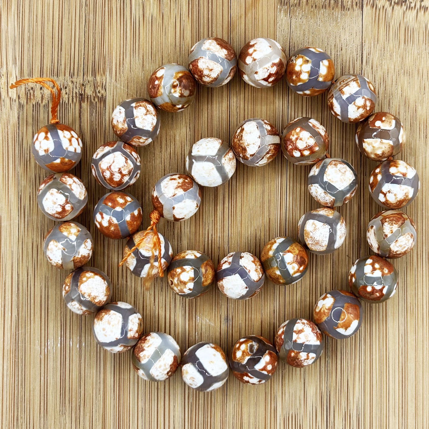 Tibetan Agate 12mm Faceted Round Bead Strand