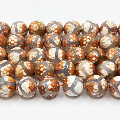 Tibetan Agate 12mm Faceted Round Bead Strand