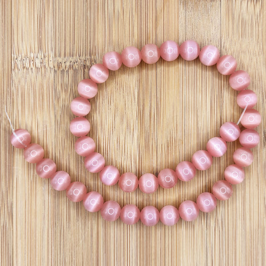 Pink Cat Eye 10mm Round Bead Strand