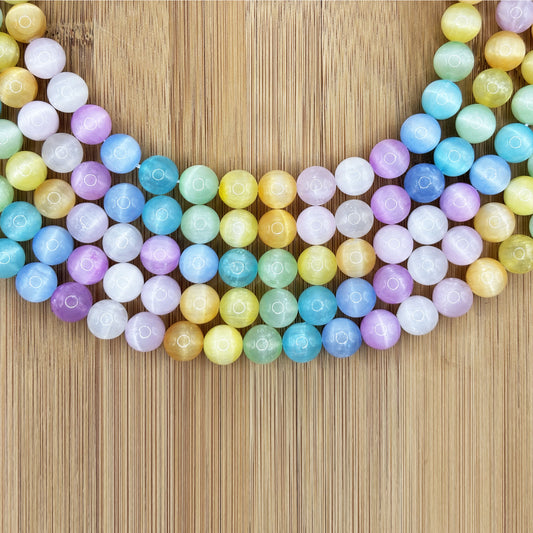 Multi Color Selenite 10mm Round Bead Strand