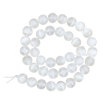 Natural Selenite 10mm Round Bead Strand