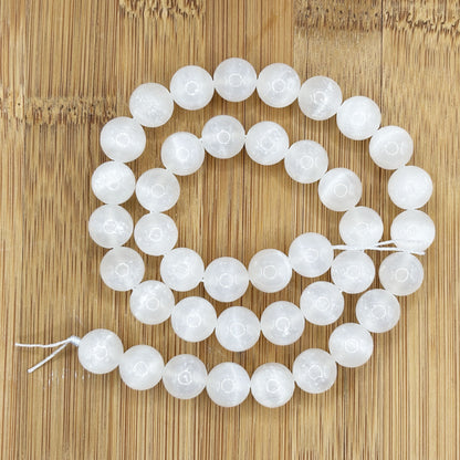 Natural Selenite 10mm Round Bead Strand