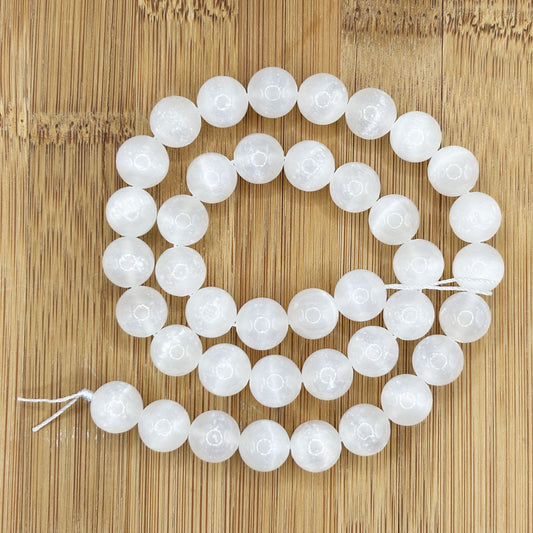 Natural Selenite 10mm Round Bead Strand