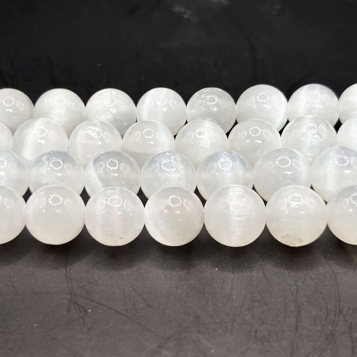 Natural Selenite 10mm Round Bead Strand