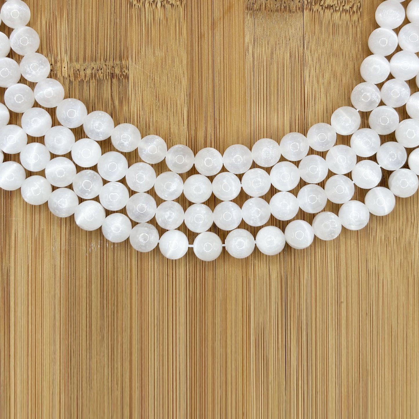 Natural Selenite 10mm Round Bead Strand