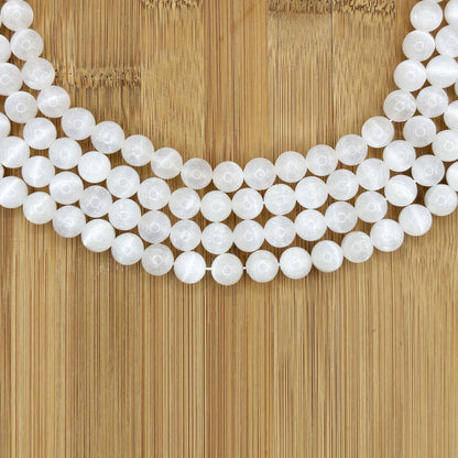 Natural Selenite 10mm Round Bead Strand