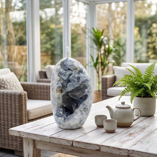 Natural Celestite Crystal Geode 6.25"