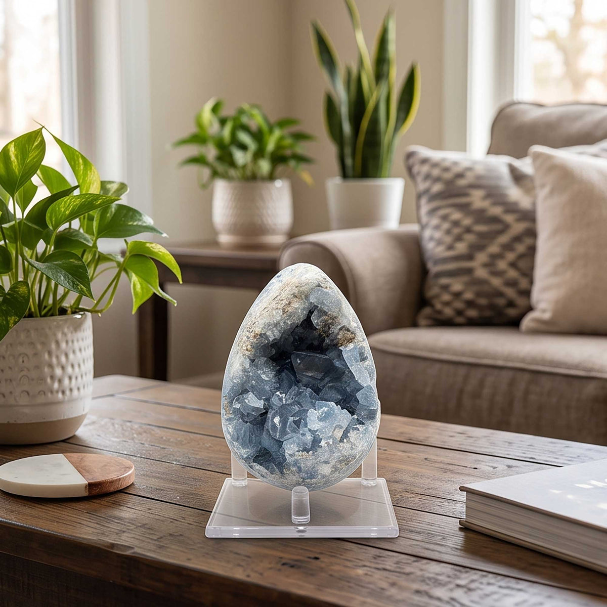 Celestite Geode 3.5" Natural Blue Crystal Cluster Gemstone