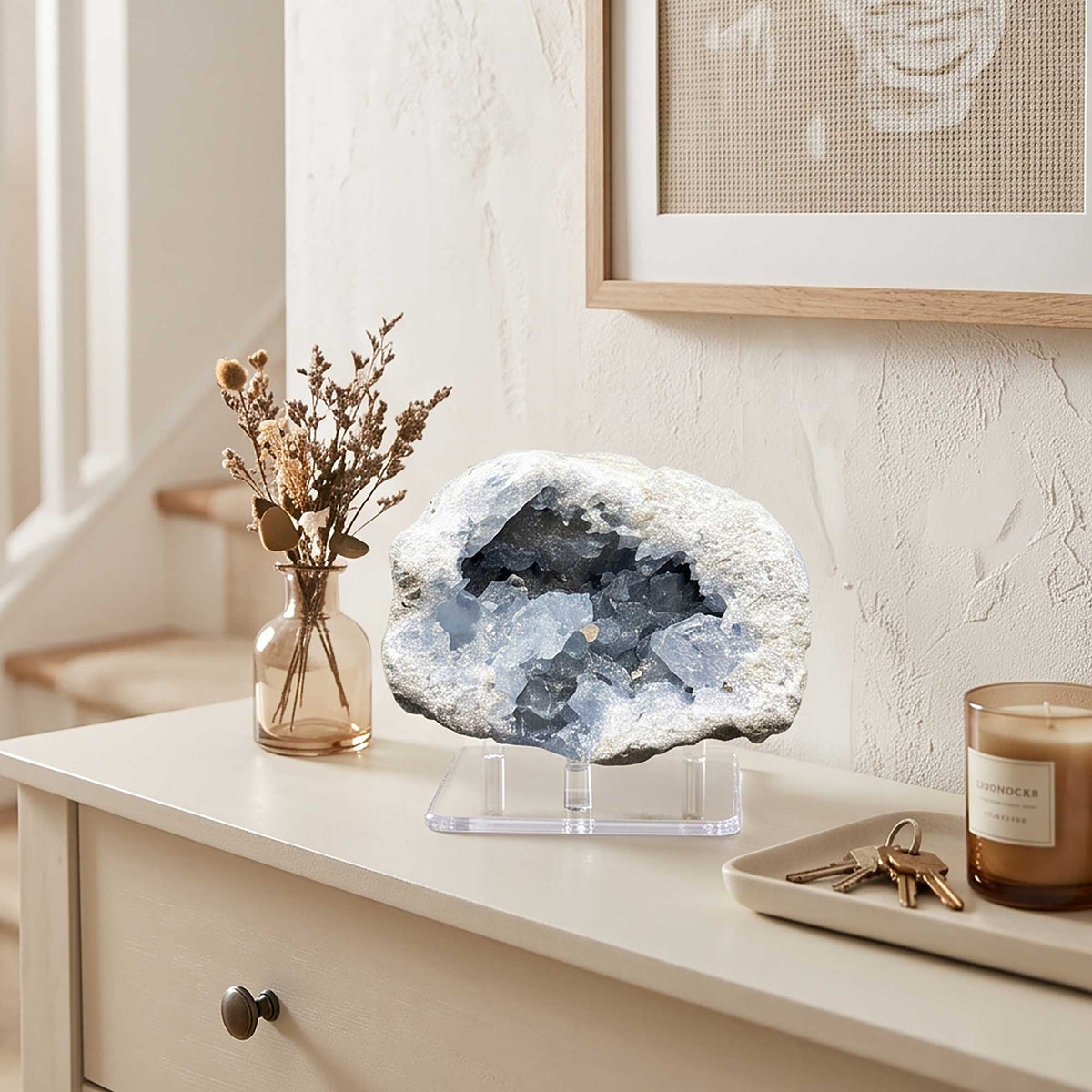 Celestite Geode 4" Natural Blue Crystal Cluster Gemstone