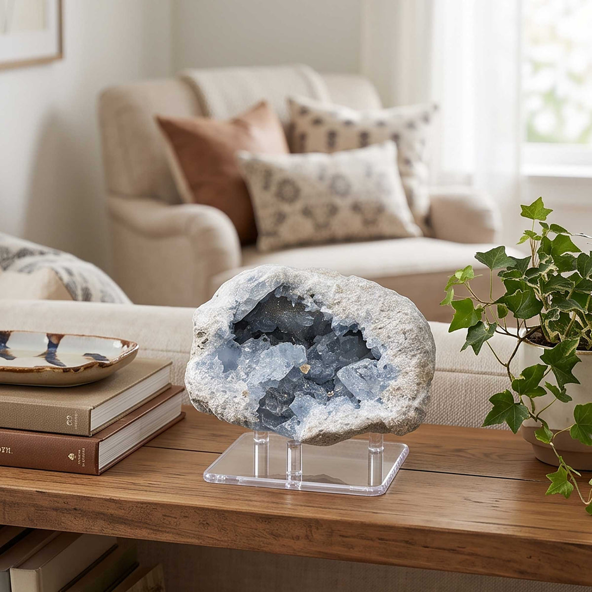 Celestite Geode 4" Natural Blue Crystal Cluster Gemstone