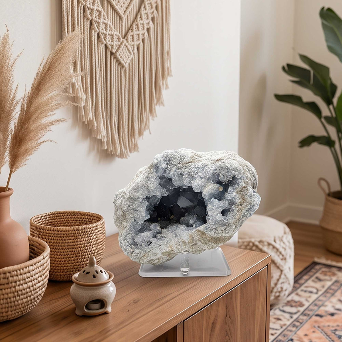 Celestite Geode 4.25" Natural Blue Crystal Cluster Gemstone