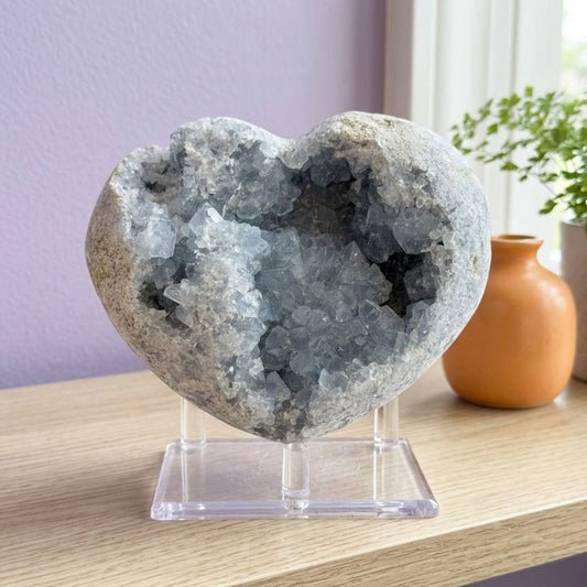 Celestite Geode Heart 3.5" Blue Crystal Cluster from Madagascar