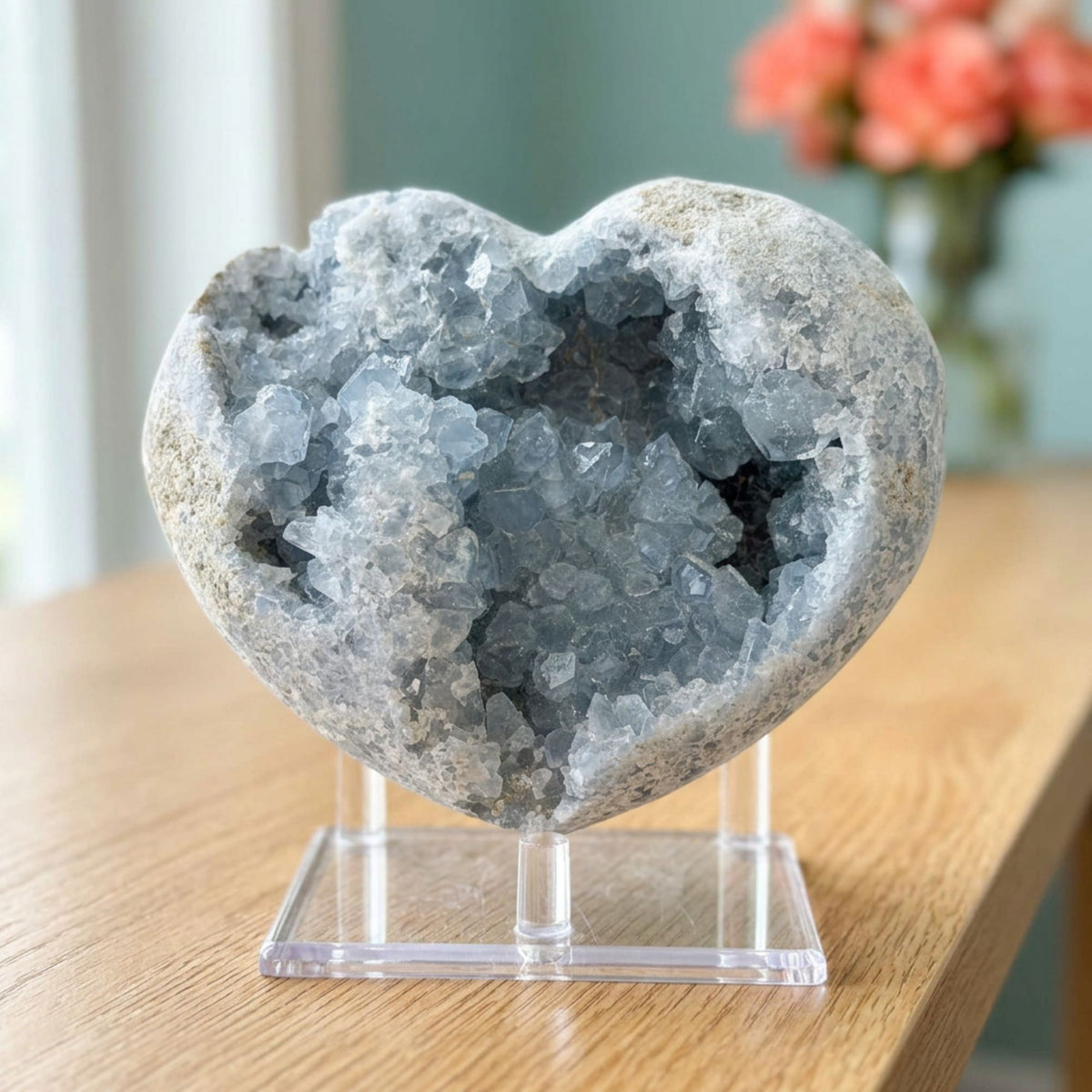 Celestite Geode Heart 3.5" Blue Crystal Cluster from Madagascar